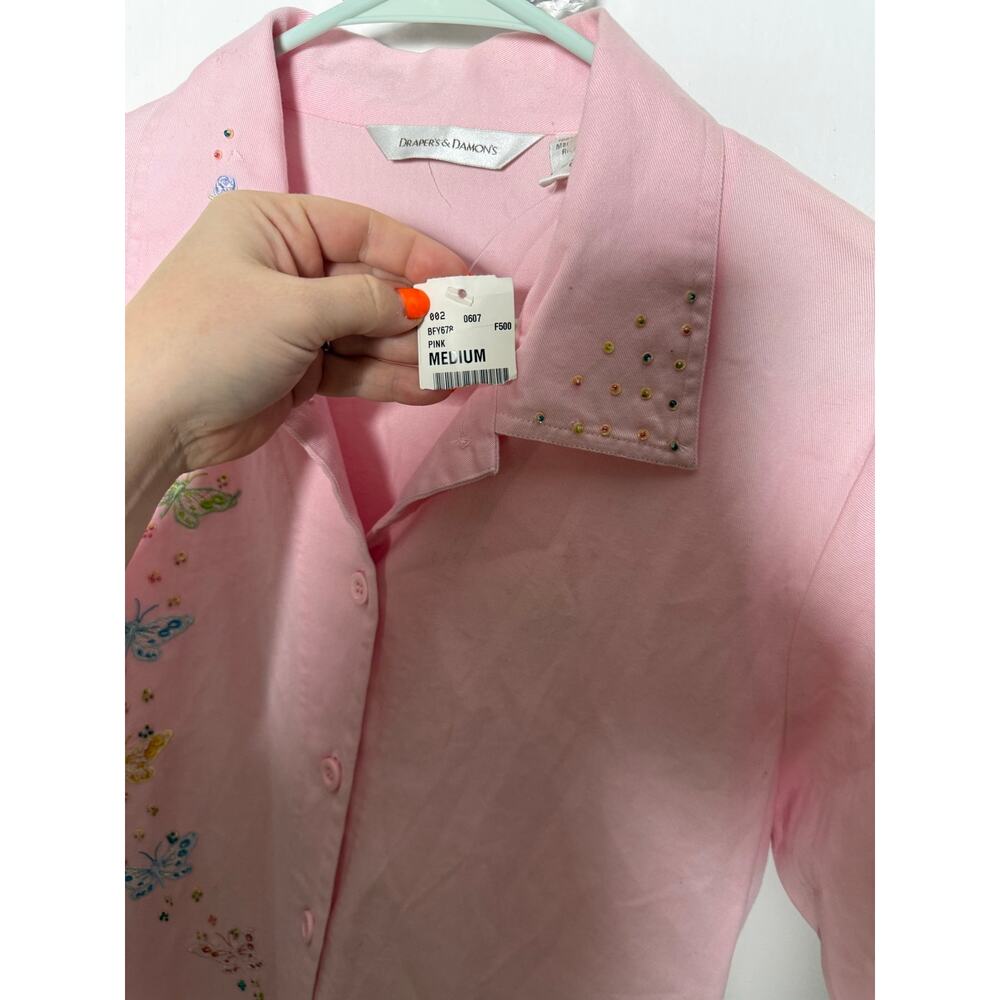 VTG Draper’s & Damon’s pink beaded floral 90s butterfly dragonfly dress med NWT - Picture 5 of 10